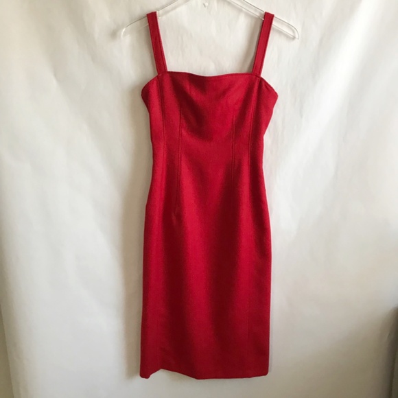 J Crew Vintage Red Wool Alpaca Sheath Dress Size 0 Midi Length Lined Holiday - Picture 1 of 7